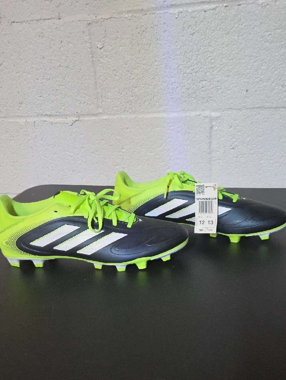 adidas Mens Copa Pure 3 Club Black & Neon Green Soccer Cleats